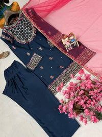 Beautiful contrast matching Farshi salwar suit set in premium french crepe silk