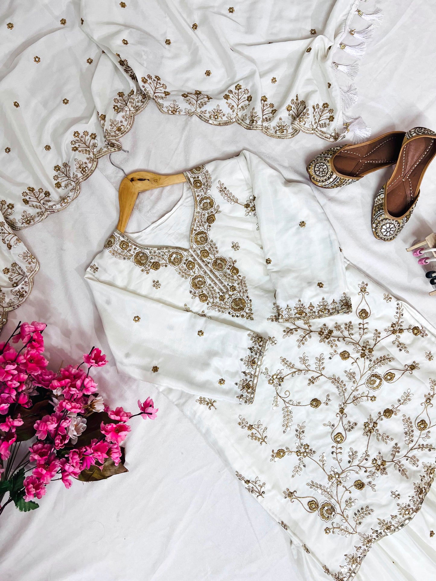 Luxurious Chinon Silk Kurti Sharara Set with Zari Embroidery - LC 1376