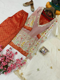 Pure Tissue Silk Kurti Palazzo Set with Dupatta in Ivory color — LC 1446