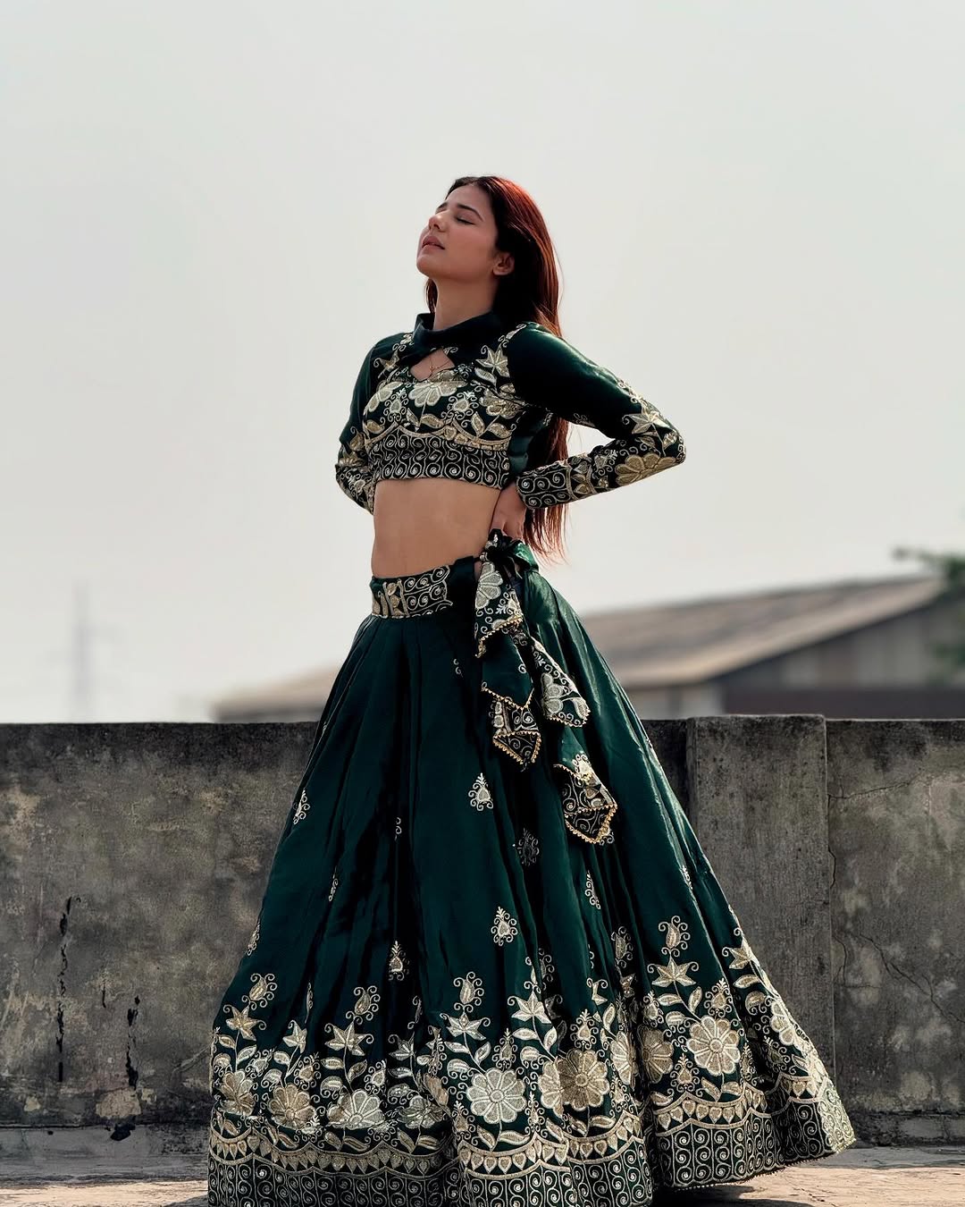Emerald Green stylish semi bridal lehenga choli