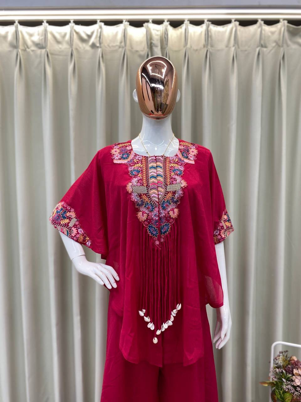 New Trendy Air Tex Chinon Three Piece Indo Western Set with Sequence Embroidery