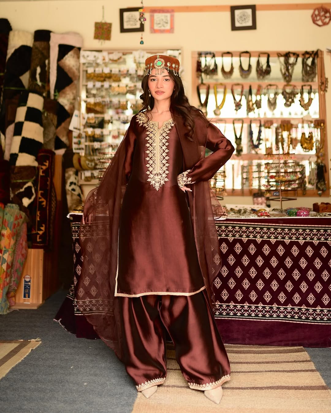 Trending New Traditional Brown Jimmi chhoo Silk Embroidered Farsi Salwar Kameez with Dupatta - LC 1388