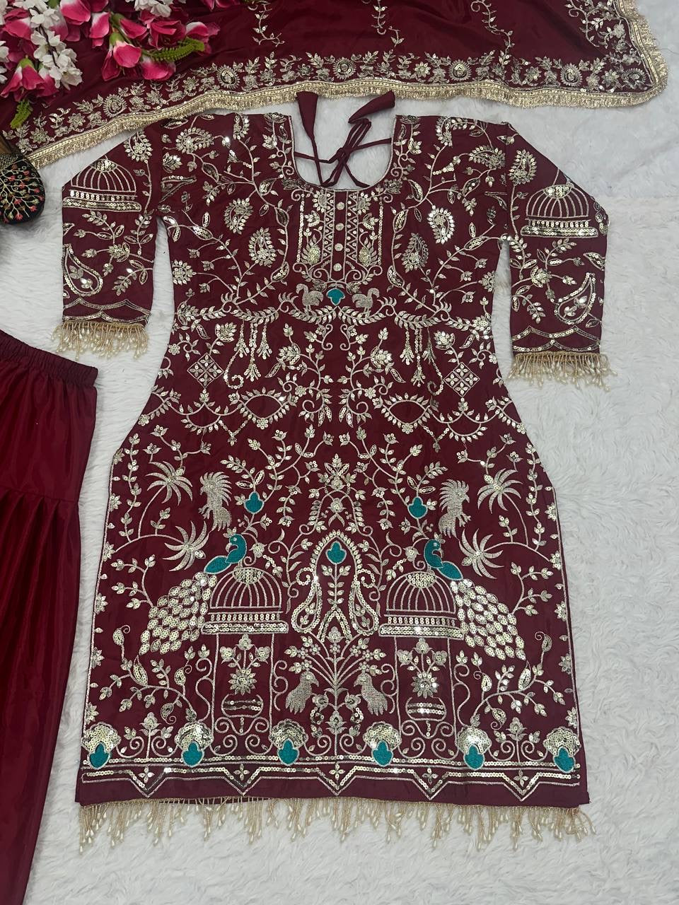 Designer Party Wear kurta, Dhoti Salwar & Dupatta Set - FFNF-1239