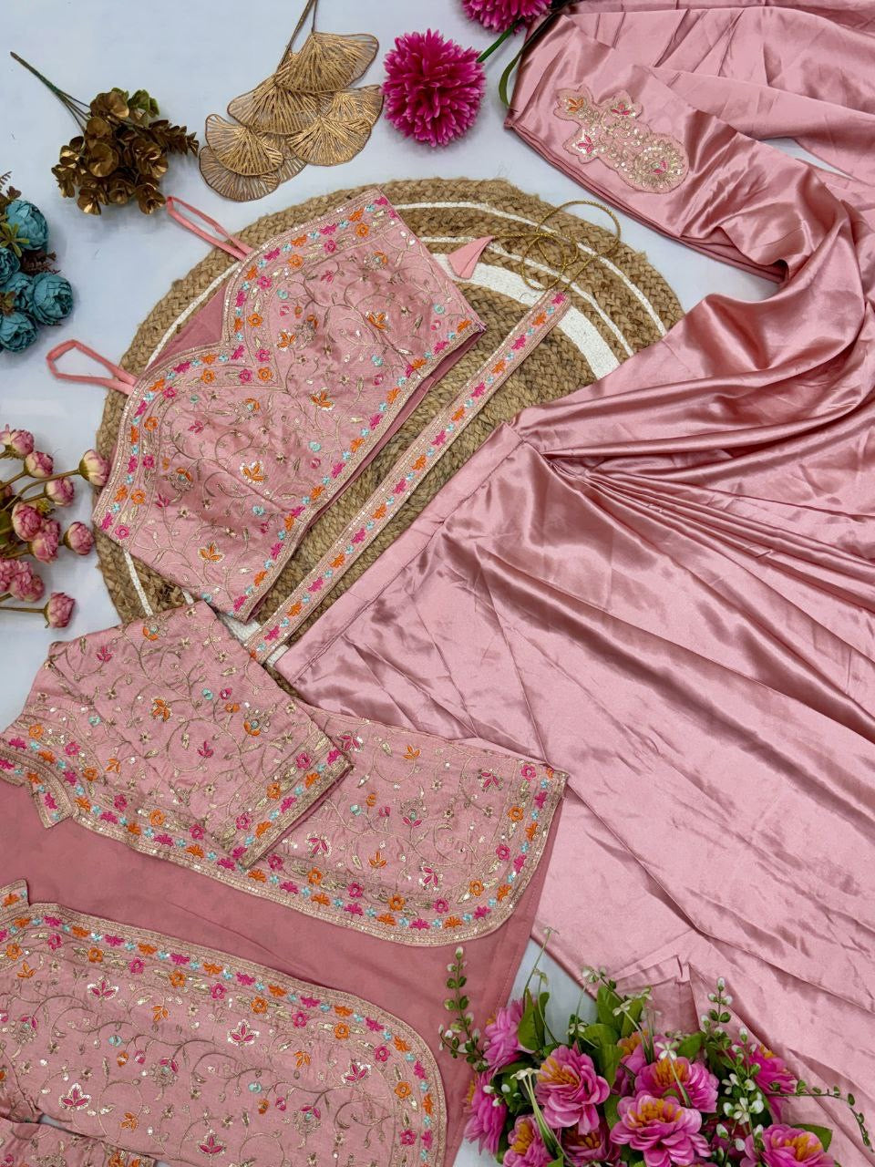 Ready To Wear Diamond Satin Silk Saree with Jacket & Embroidery Belt