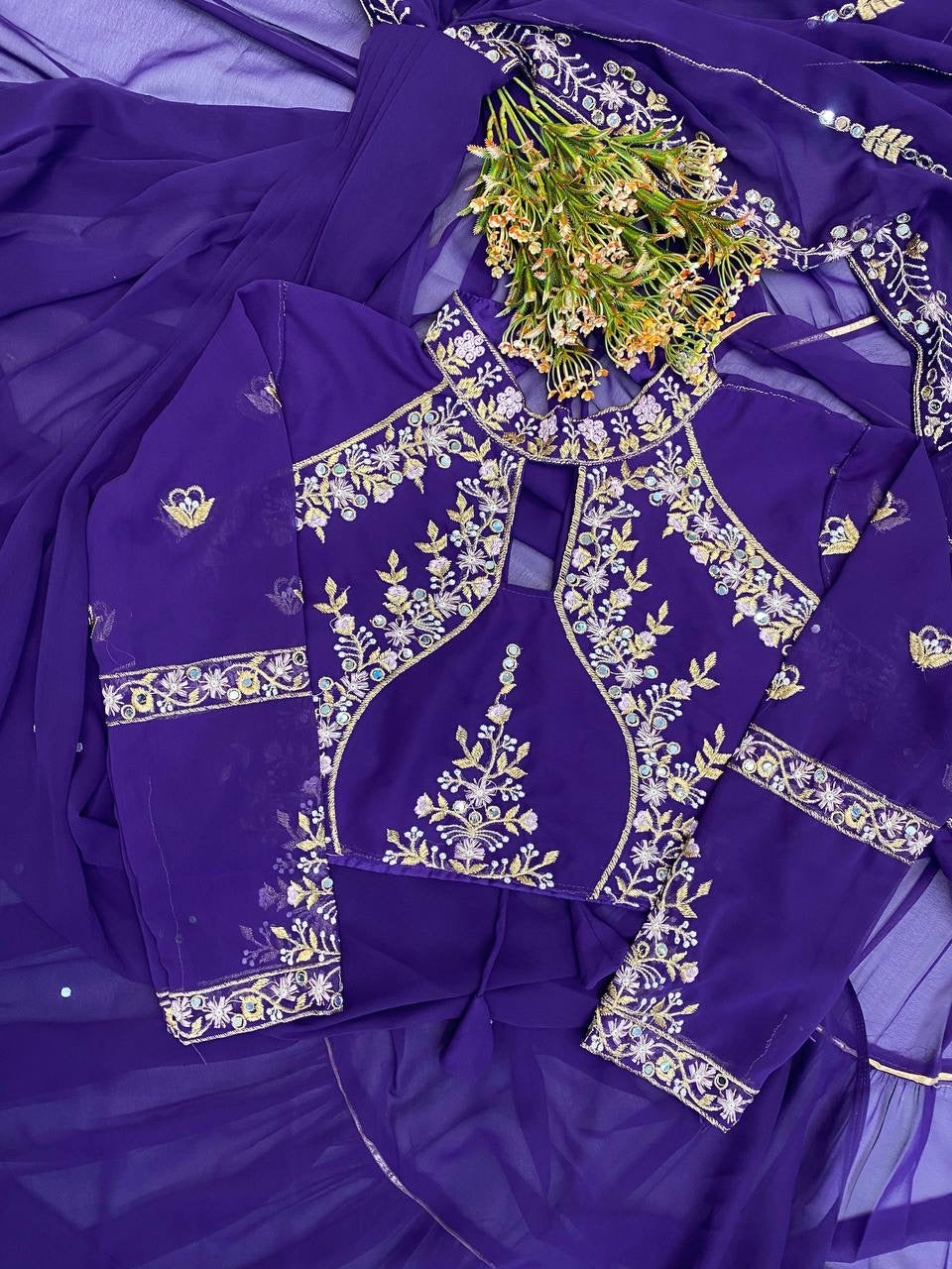 Wedding Season Special Faux Georgette Lehenga Saree with Heavy Embroidery & Mirror Work - FFBE 280