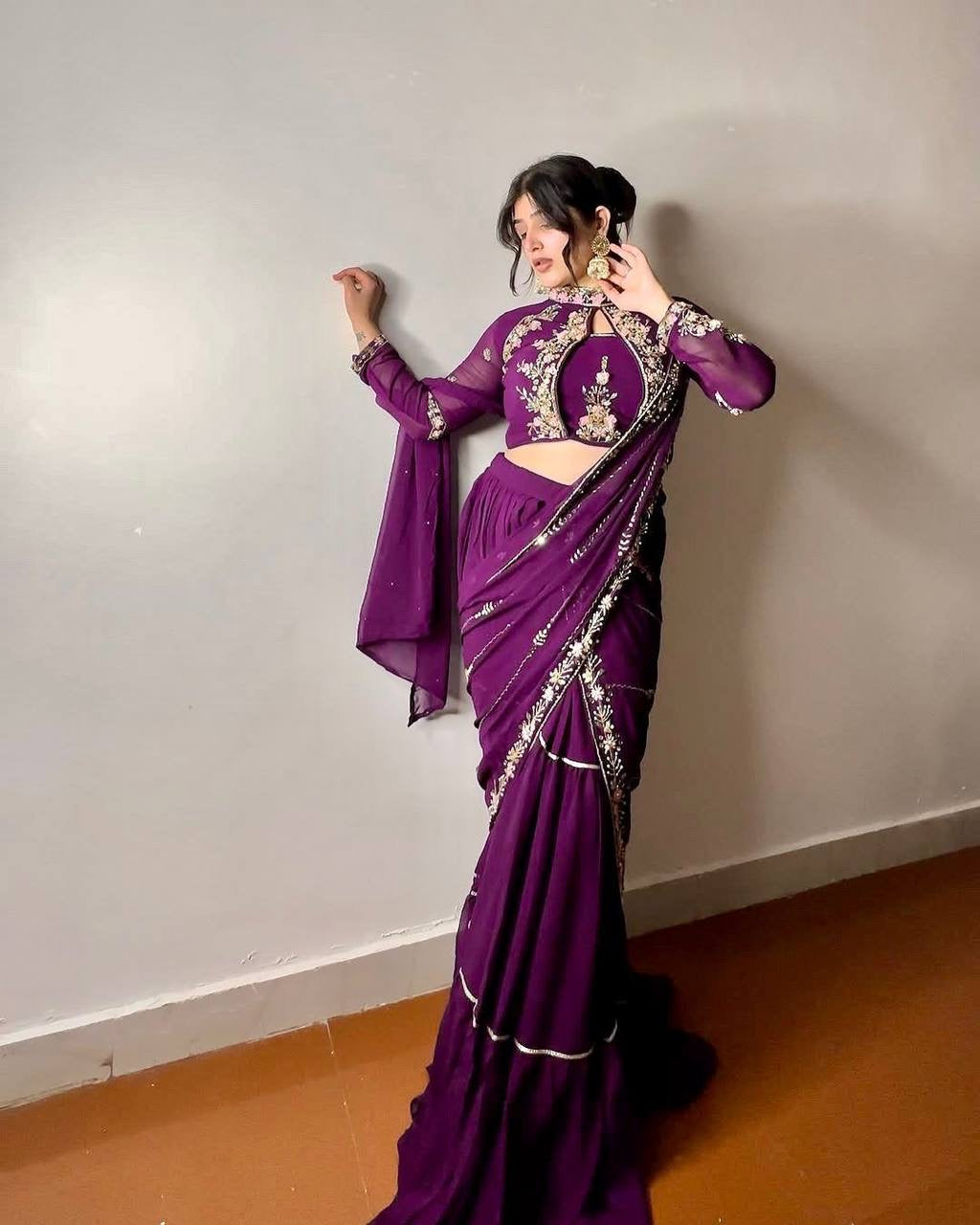 Wedding Season Special Faux Georgette Lehenga Saree with Heavy Embroidery & Mirror Work - FFBE 280