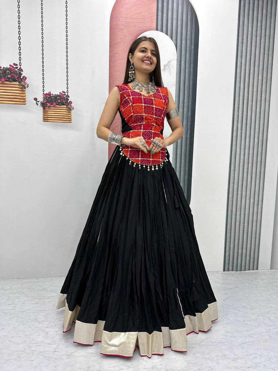 Navratri Special Pure Cotton Lehenga Choli with 6 Meter Heavy Flair & Foil Print