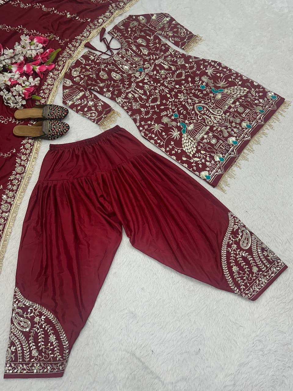 Designer Party Wear kurta, Dhoti Salwar & Dupatta Set - FFNF-1239