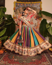 Designer navratri and wedding special lehenga-Choli in soft muslin cotton with digital print, real mirror work and fancy lace work
