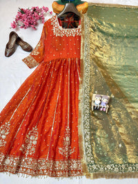Beautiful Long Anarkali Gown in a-one quality simar-tissue silk fabric