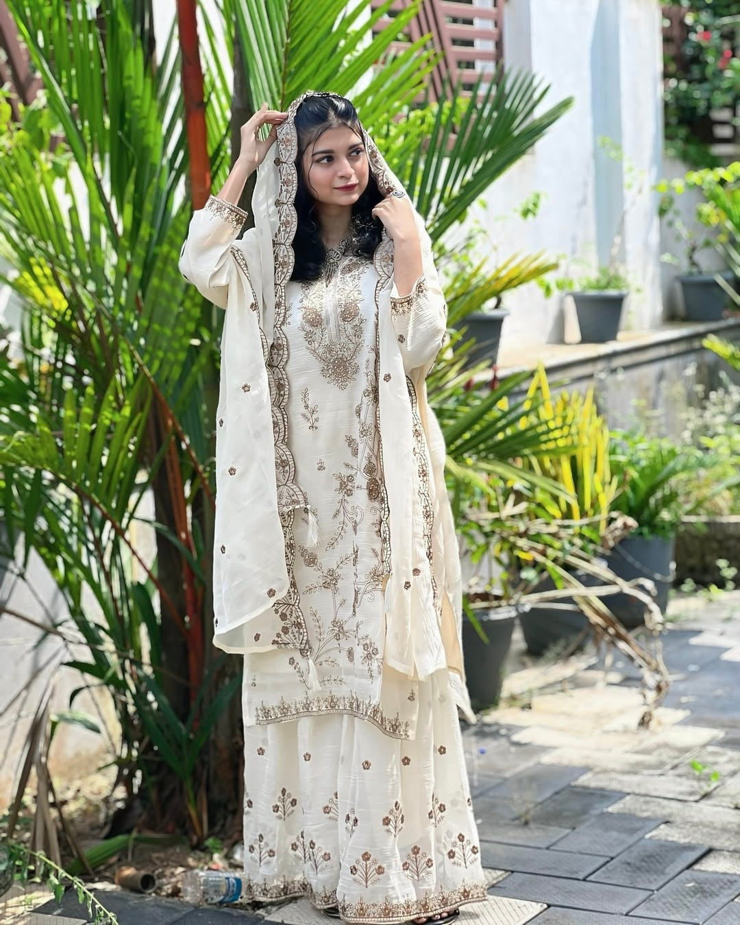 Luxurious Chinon Silk Kurti Sharara Set with Zari Embroidery - LC 1376