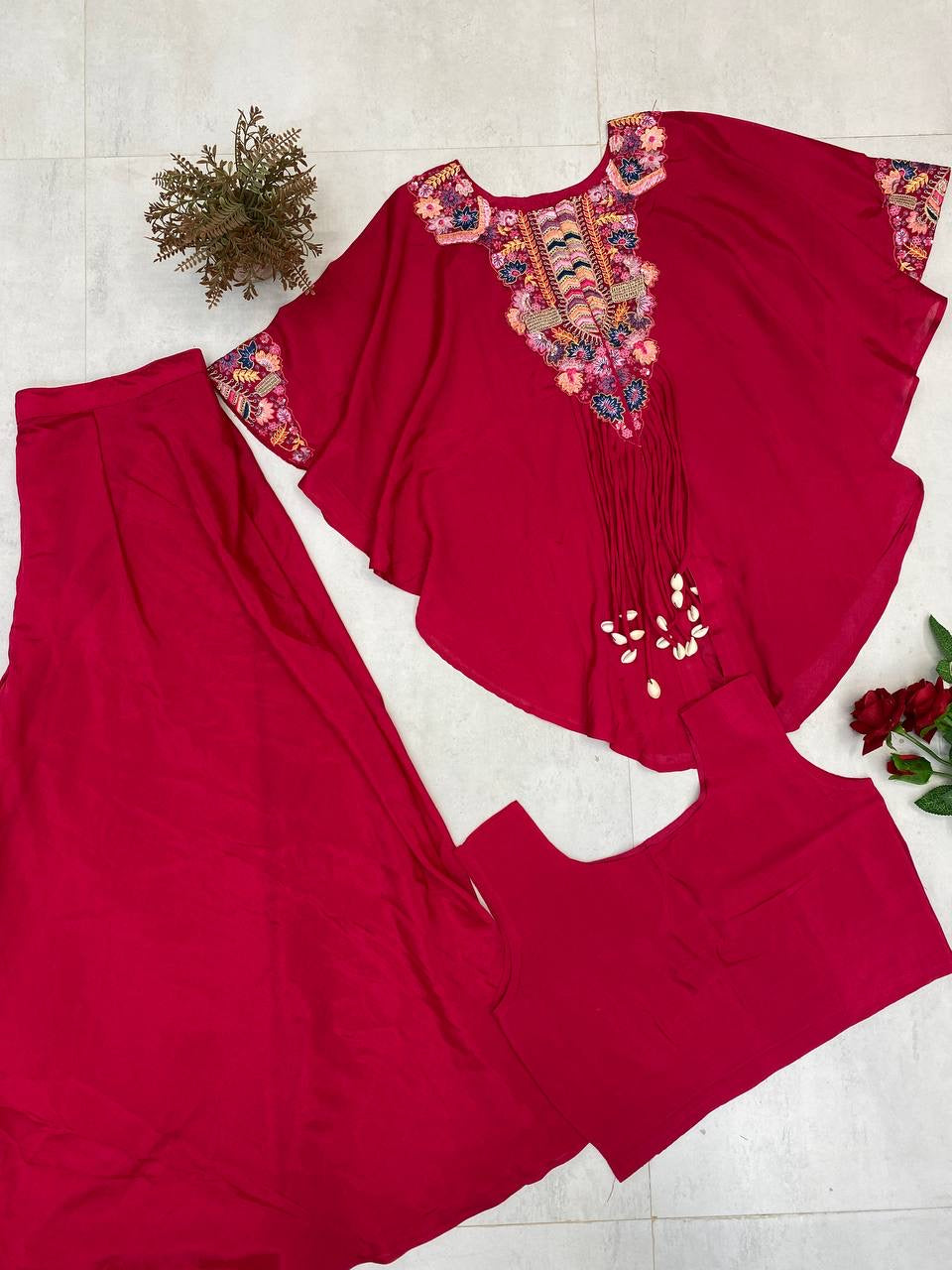 New Trendy Air Tex Chinon Three Piece Indo Western Set with Sequence Embroidery