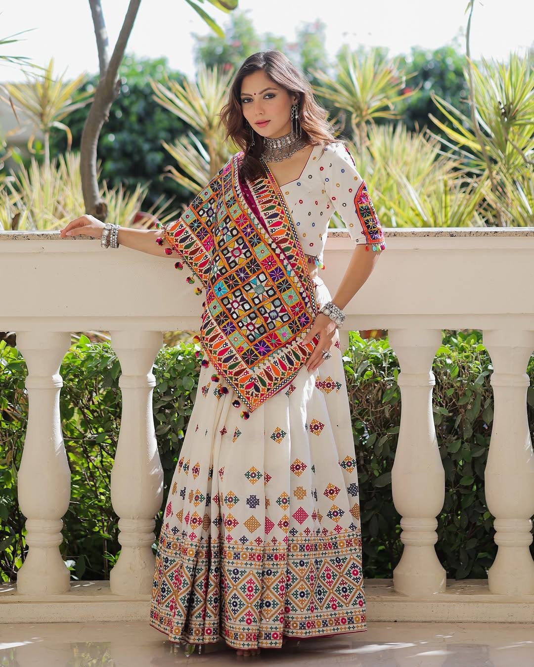 A-One Quality Heavy Muslin Cotton Navratri Special Lehenga Choli with Digital Print & Real Mirror Work - ALC 107