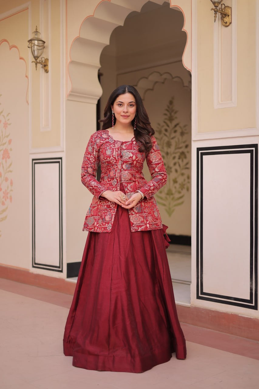 Premium Readymade Pure Simmer Vichitra Silk Lehenga Choli with Position Jacquard Blouse