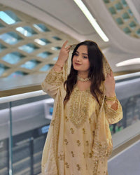All time hit long kurti plazzo set in premium chinon silk with sequins & zari Embroidery work