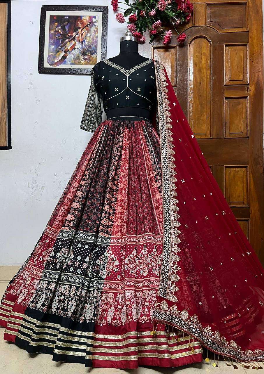 Navratri special Premium Heavy Muslin Cotton Lehenga with Gota Patti Lace & Real Mirror Work