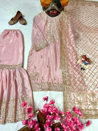 Beautiful baby pink color Sharara set with elegant Embroidery work