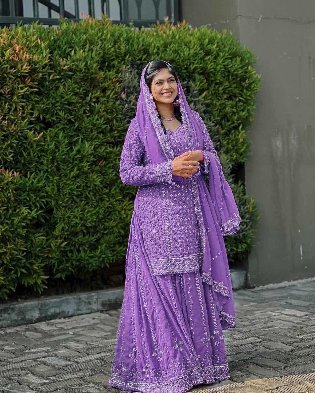 Heavy Georgette Kurti & Palazzo Set with Zari & Sequin Embroidery - LC 1361