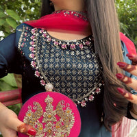 Beautiful contrast matching Farshi salwar suit set in premium french crepe silk