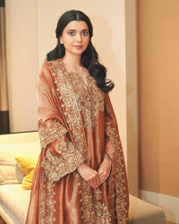 Rusty brown Color Kurti &Palazzo set with elegant dupatta