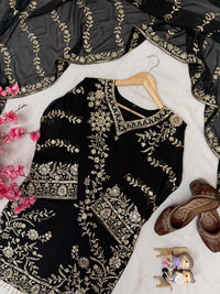 Premium Black Kurti Palazzo Set with sequins Embroidery Work in Georgette fabric