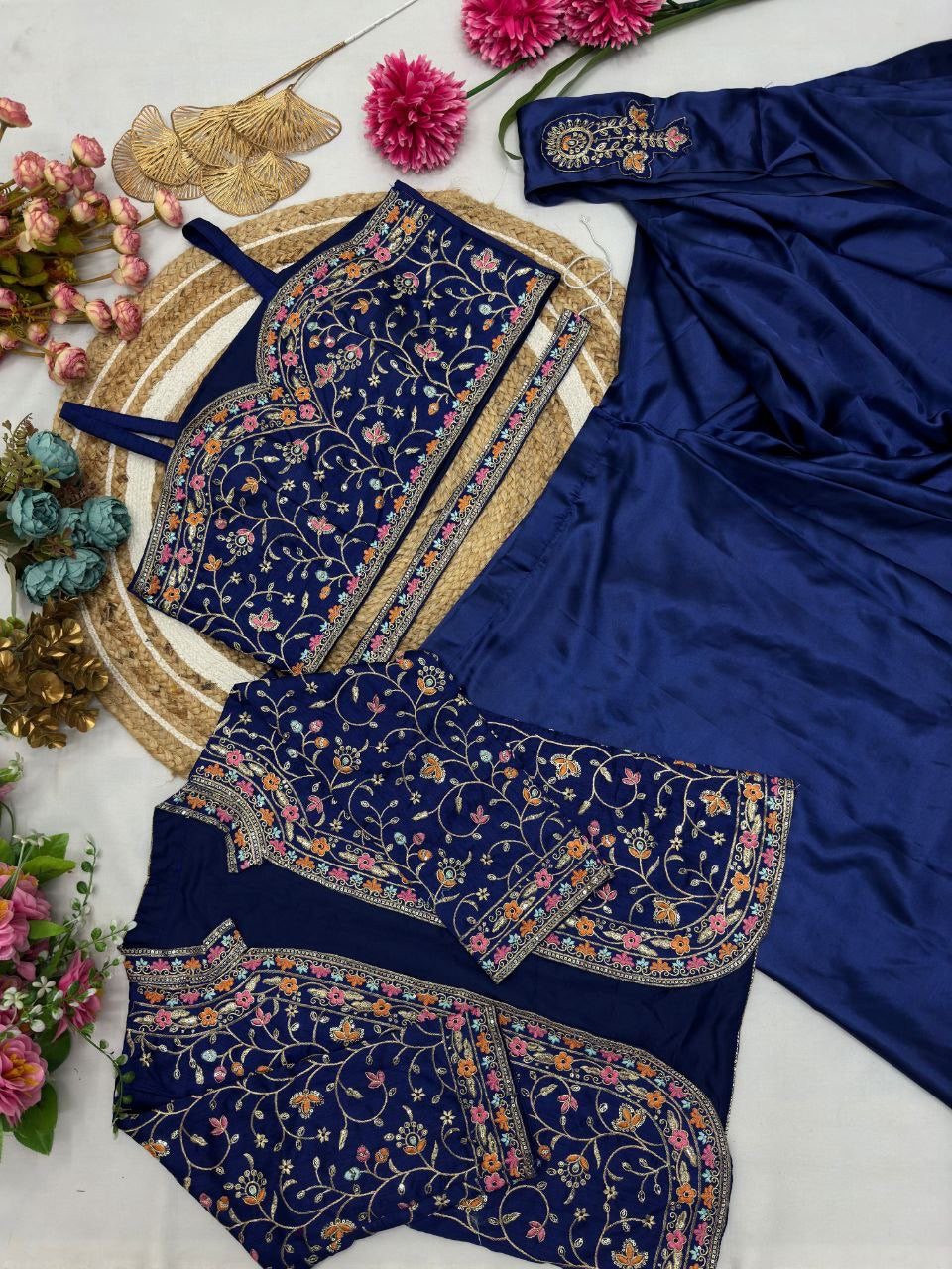 Ready To Wear Diamond Satin Silk Saree with Jacket & Embroidery Belt