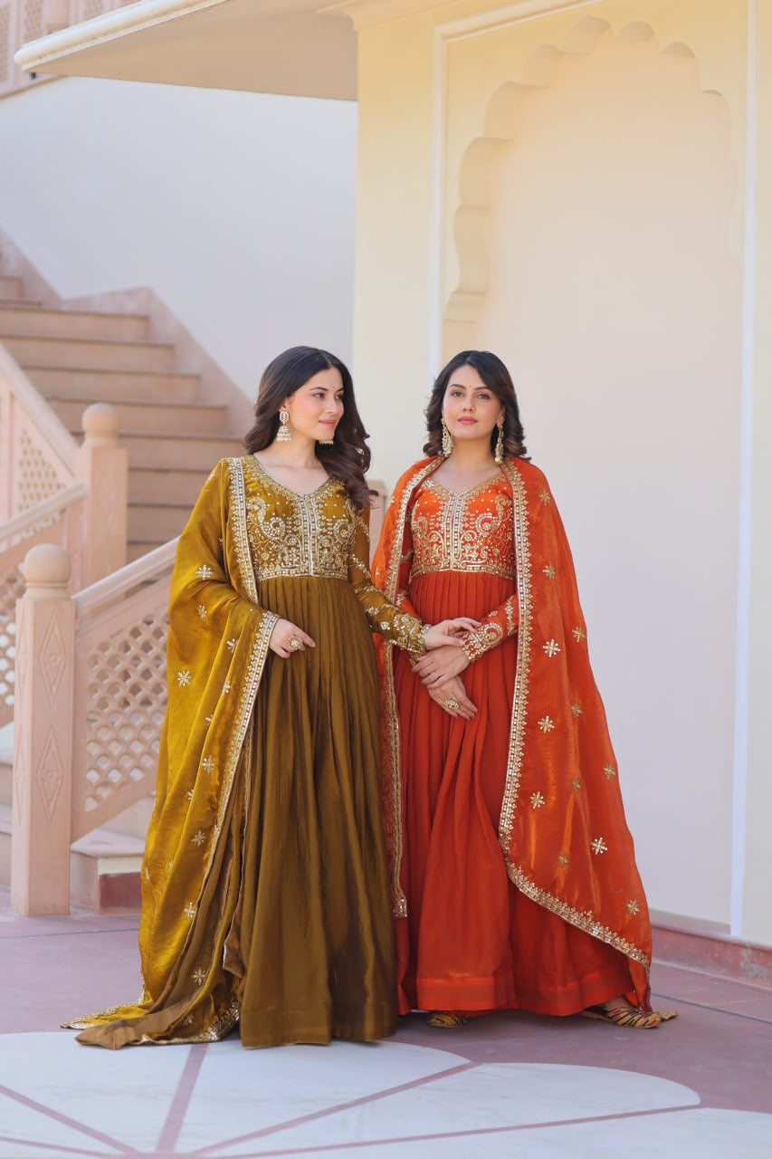 Premium Readymade Gown with Sequins & Zari Embroidery - FFLW-9234