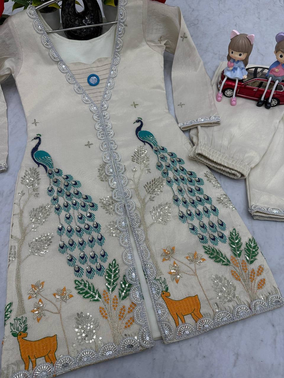 Trending Peacock Design Cord Set - Pure Tissue Simmer Silk - FFpc 494