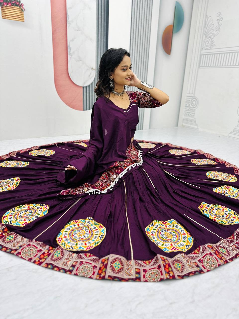 Navratri Special Pure Cotton Lehenga Choli with 6 Meter Big Flair & Gamathi Work