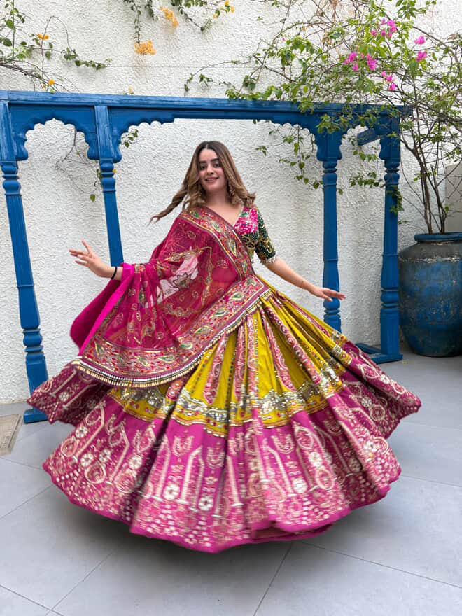 Heavy Muslin Cotton Lehenga with Real Mirror Work & Digital Print - Alc 108