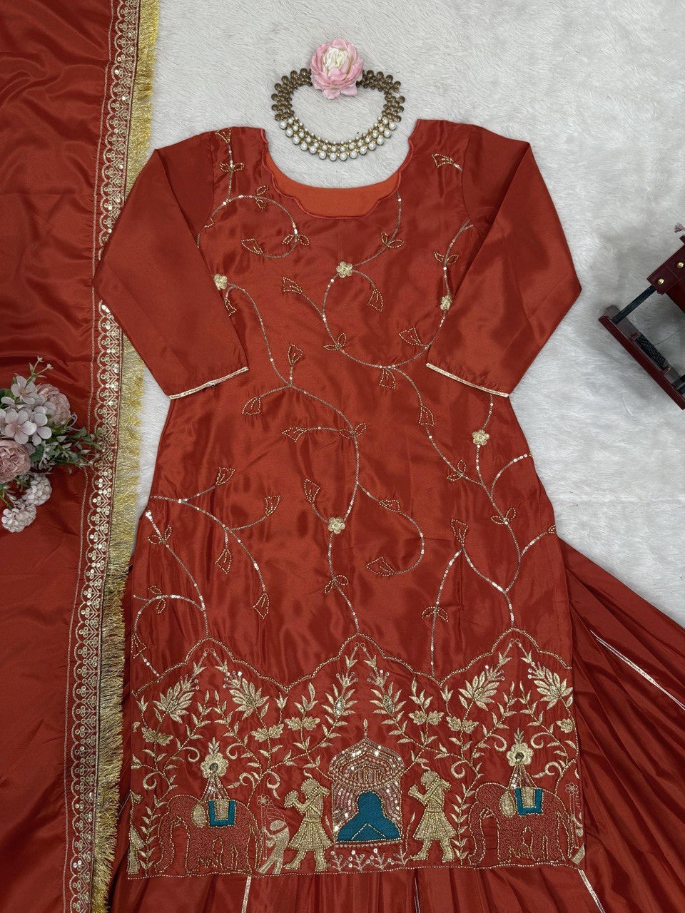 Natural Crepe Silk Indo Western Lehenga Set with Beads & Thread Work - FFRTC-5866