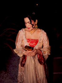 Pure Tissue Silk Kurti Palazzo Set with Dupatta in Ivory color — LC 1446