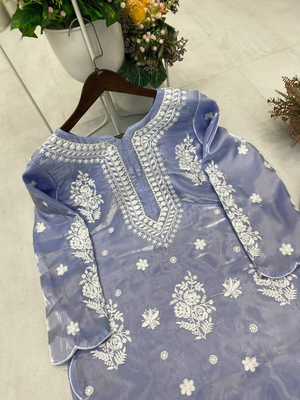 Designer Jimmy Choo long kurti & Palazzo Set with Embroidery - FFBE-360