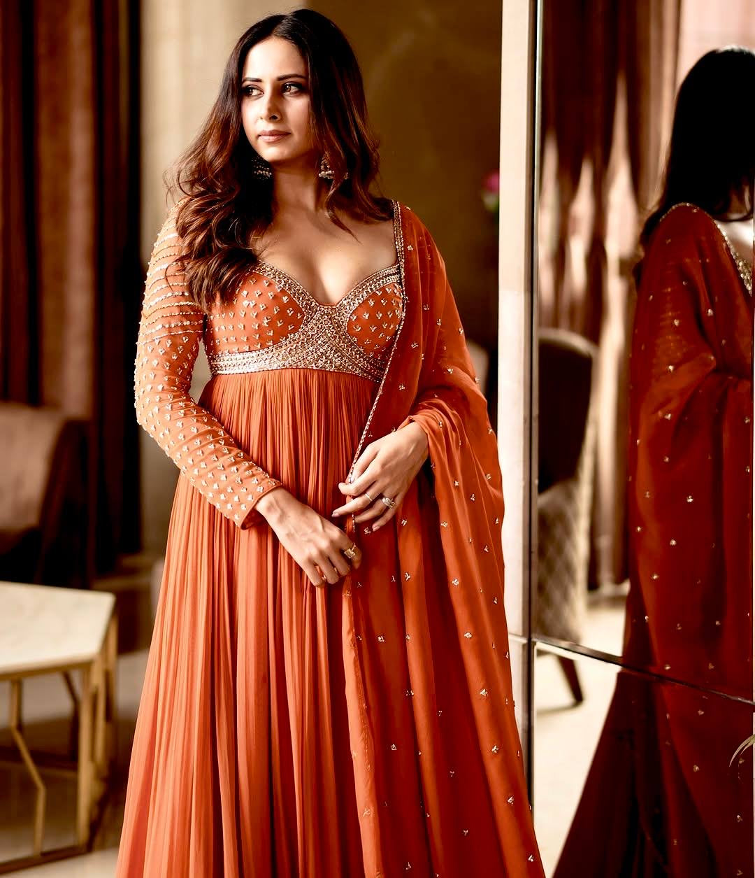 Designer Georgette Gown with Zari Sequin Work & Dupatta - VF 208