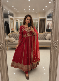 Raksha Bandhan Special Anarkali Gown | Soft Faux Georgette | Sequins & Zari Embroidery | 3 Colors