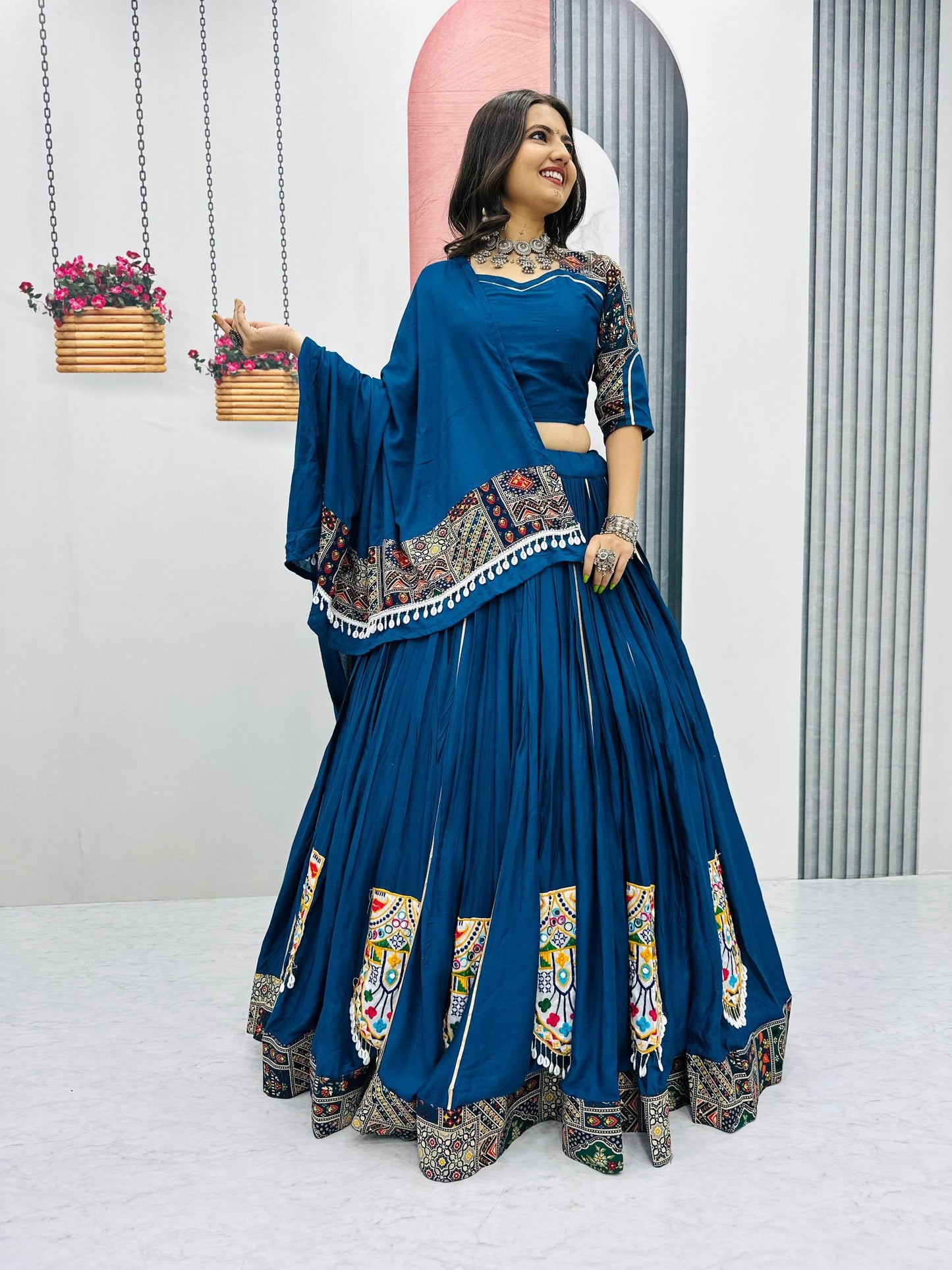 Navratri Special Pure Cotton Lehenga Choli with 6 Meter Big Flair & Gamathi Work