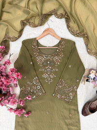 Designer Kurti-Palazzo set in premium moss tissue silk