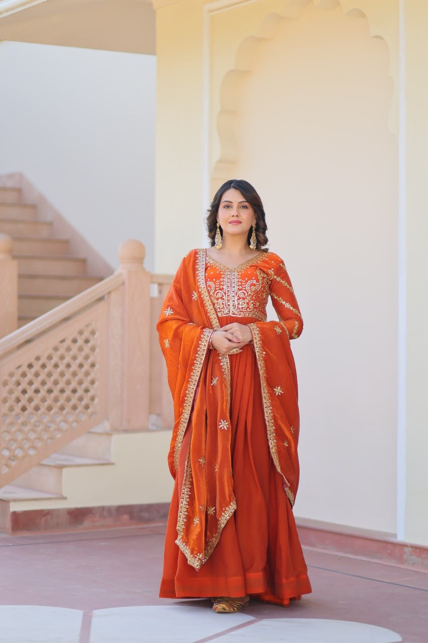 Premium Readymade Gown with Sequins & Zari Embroidery - FFLW-9234