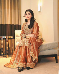 Rusty brown Color Kurti &Palazzo set with elegant dupatta