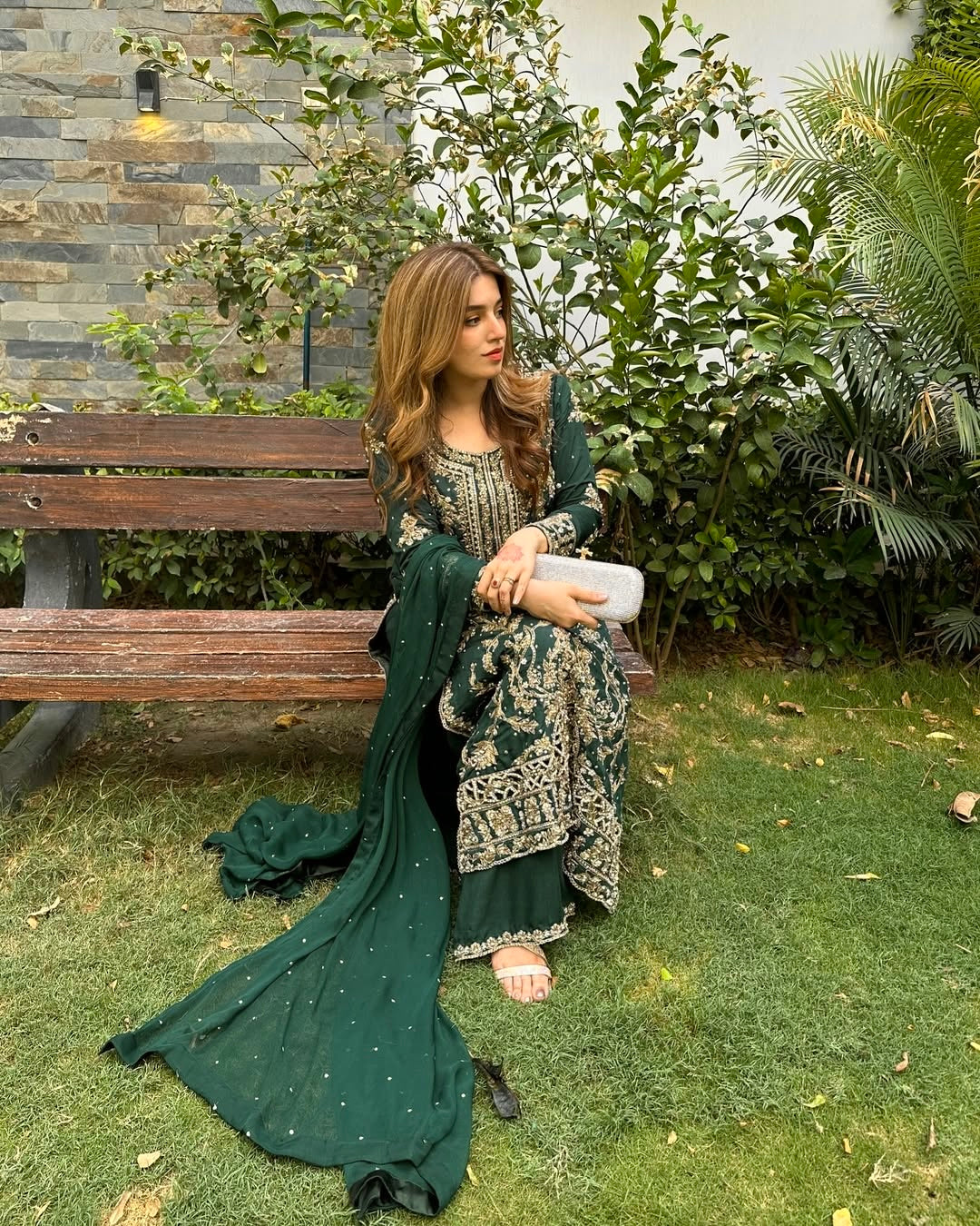 Chinon Silk Flaired Kurti-Palazzo Set with Zari & Sequin Embroidery - LC 1360