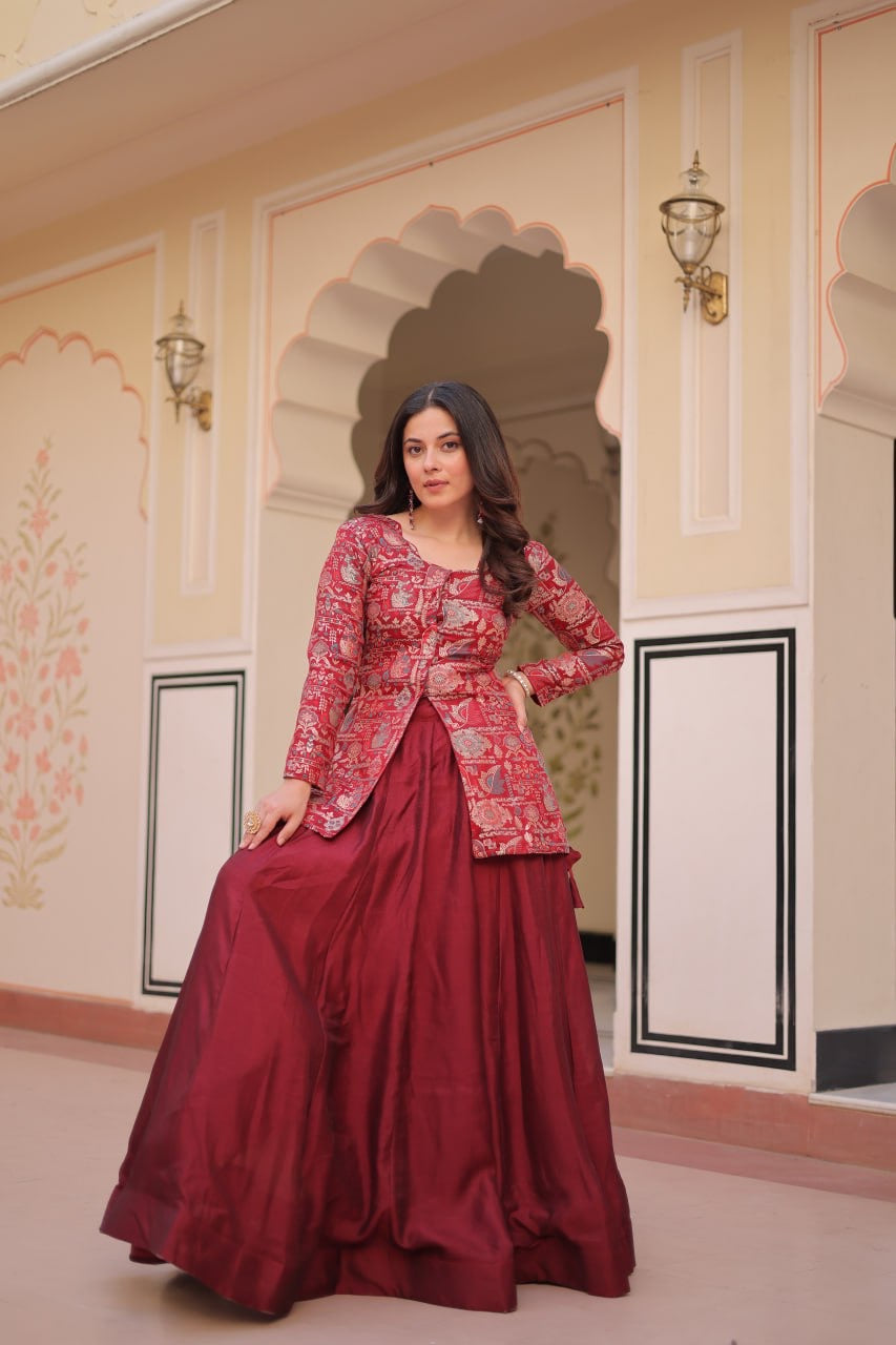 Premium Readymade Pure Simmer Vichitra Silk Lehenga Choli with Position Jacquard Blouse