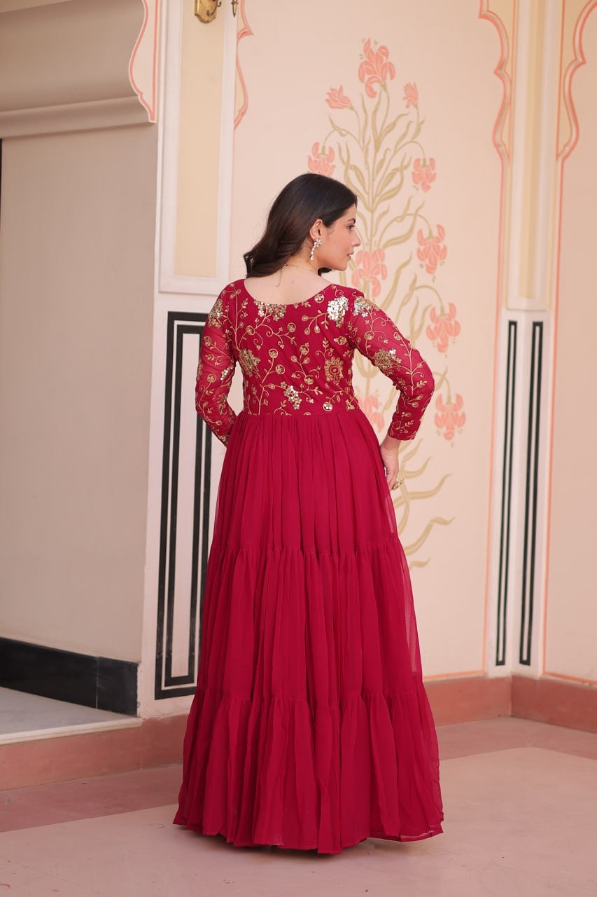 Premium Readymade Gown with Sequins & Zari Embroidery - 12 Meter Flair - FFlw9237