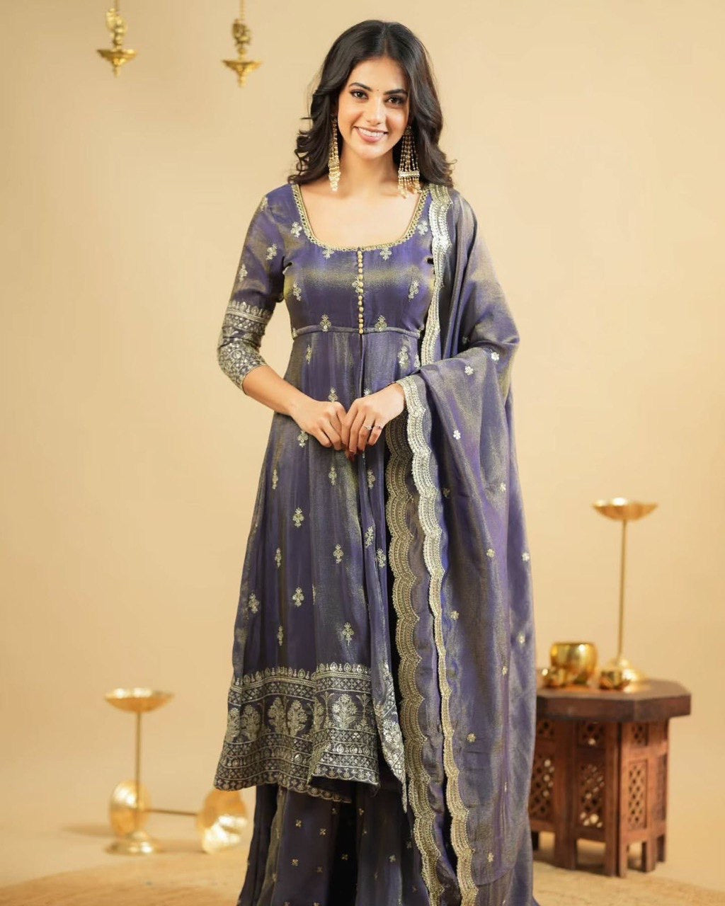 Designer Shimmer Silk Suit & Lehenga Set with Thread & Sequence Work