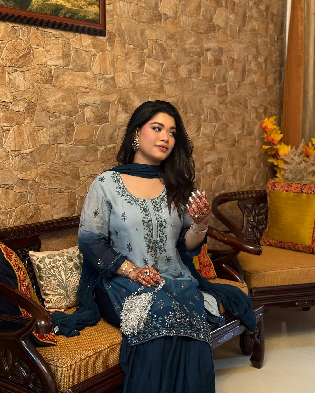 Chinon Silk Kurti & Ruffled Sharara Set with Sequin Embroidery - LC 1370
