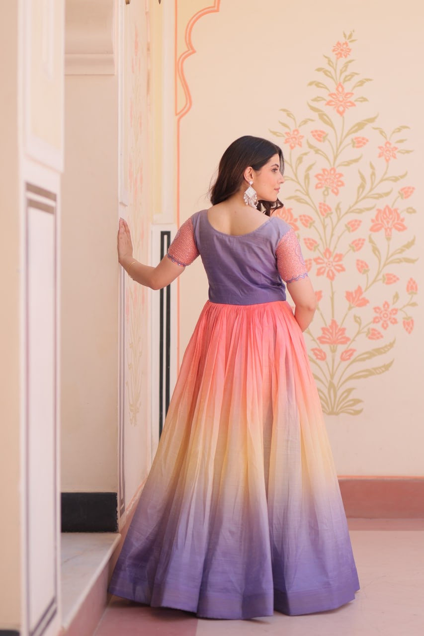 Premium Readymade Designer Gown with Gold Crush Padding & Beads Embroidery