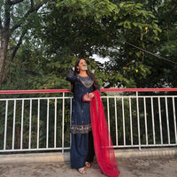 Beautiful contrast matching Farshi salwar suit set in premium french crepe silk