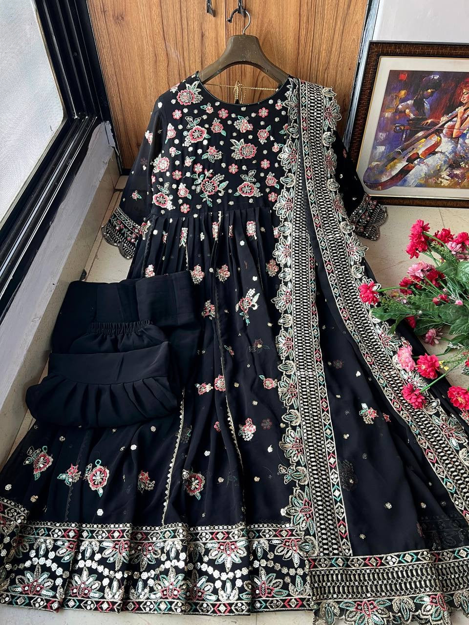 Designer Sequins & Zari Embroidered Anarkali Gown with Sharara Set - LC 1340