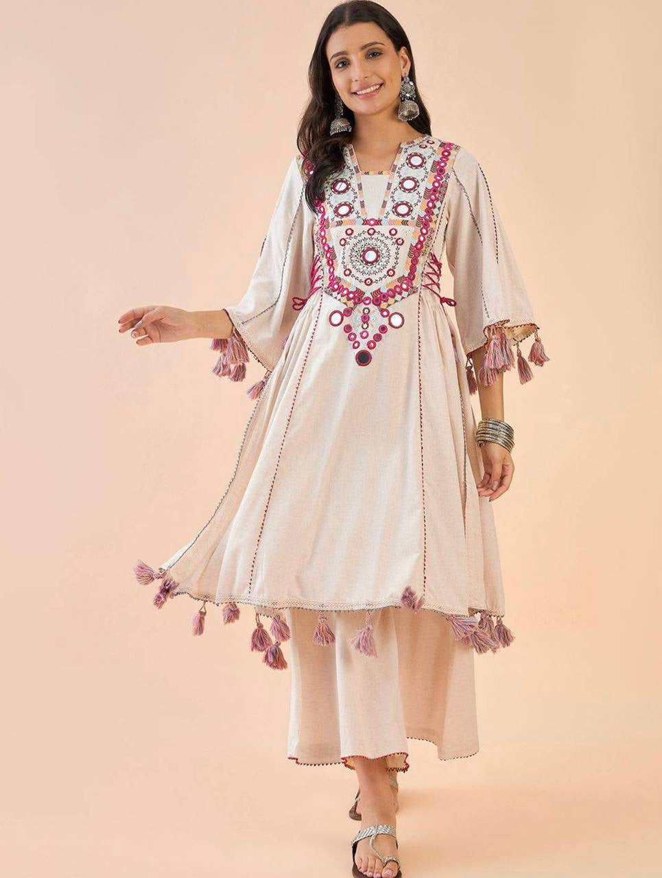Premium Khadi Cotton Co-ord Set with Mirror Work - Rakhi Special - FFsrk 5286