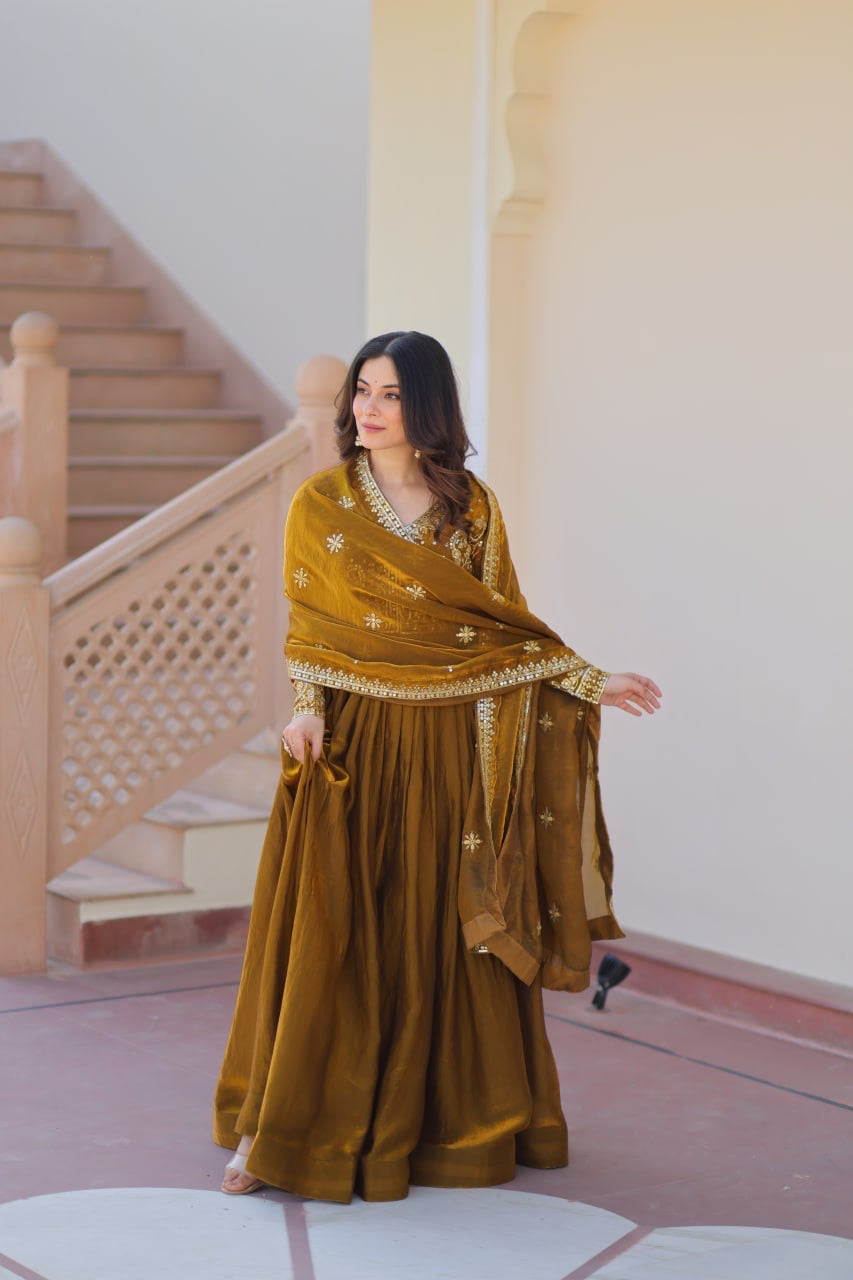 Premium Readymade Gown with Sequins & Zari Embroidery - FFLW-9234