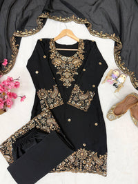 Designer Kurti-Palazzo set in premium moss tissue silk